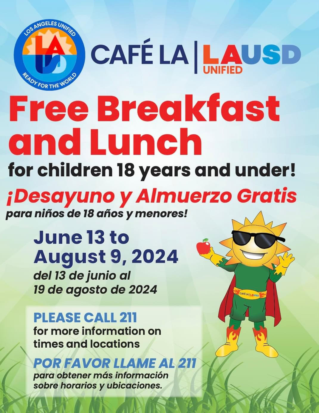 Free Breakfast and Lunch for Kids under 18 June 13 - Aug 9, 2024